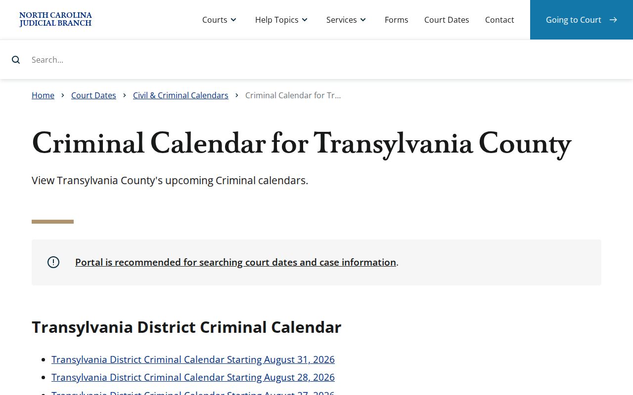 Transylvania court calendar criminal calendar results