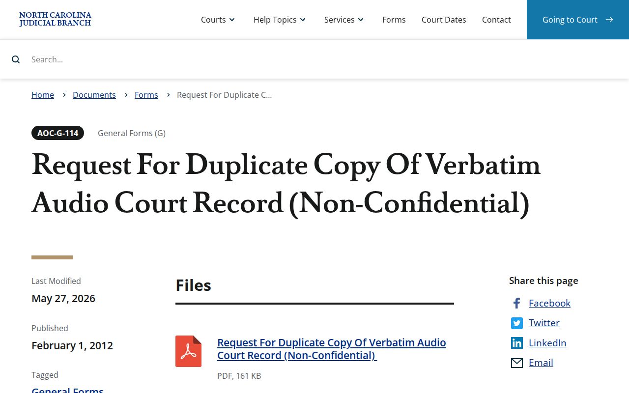 Transylvania court records AOC G 114 audio copy form information