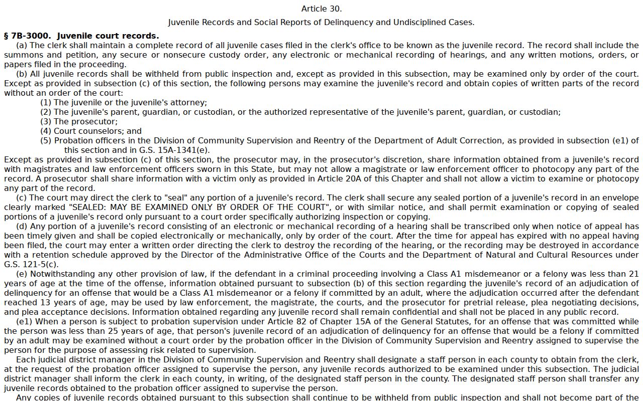 Transylvania criminal docket juvenile records access statute