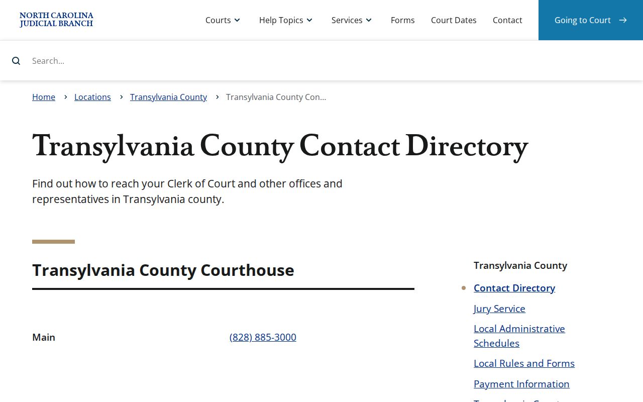 Transylvania County court docket clerk and court contact directory