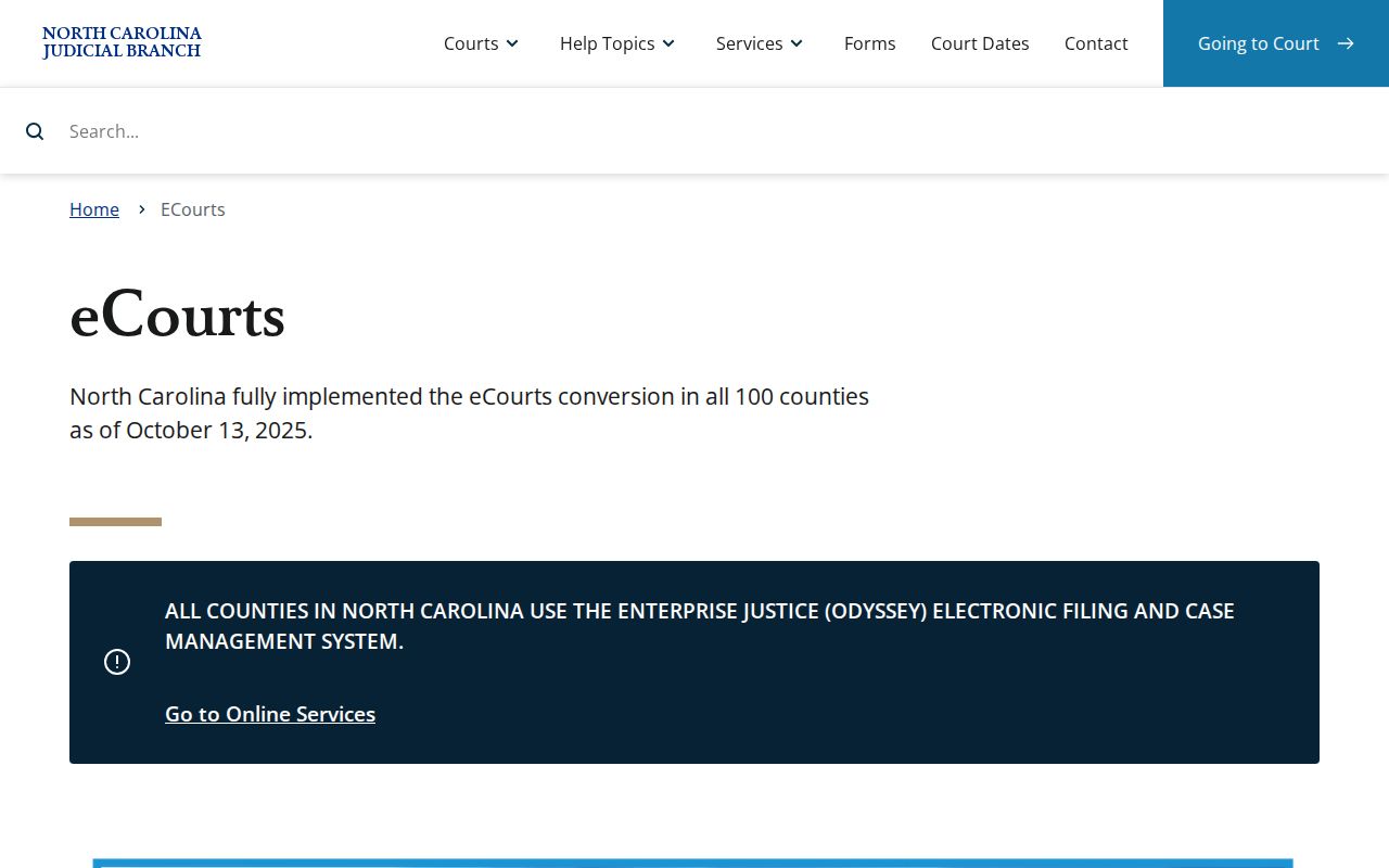 Transylvania County court docket North Carolina eCourts access page