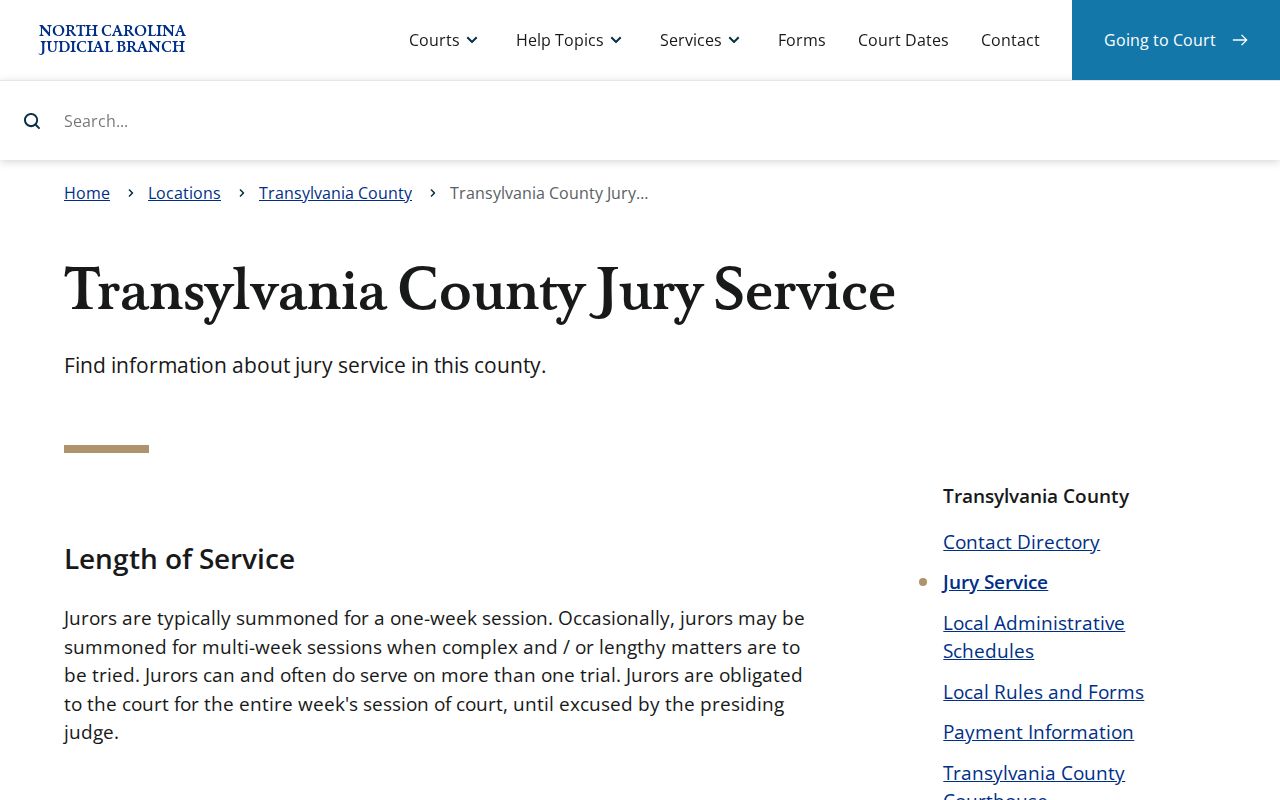 Transylvania County court docket jury service source page
