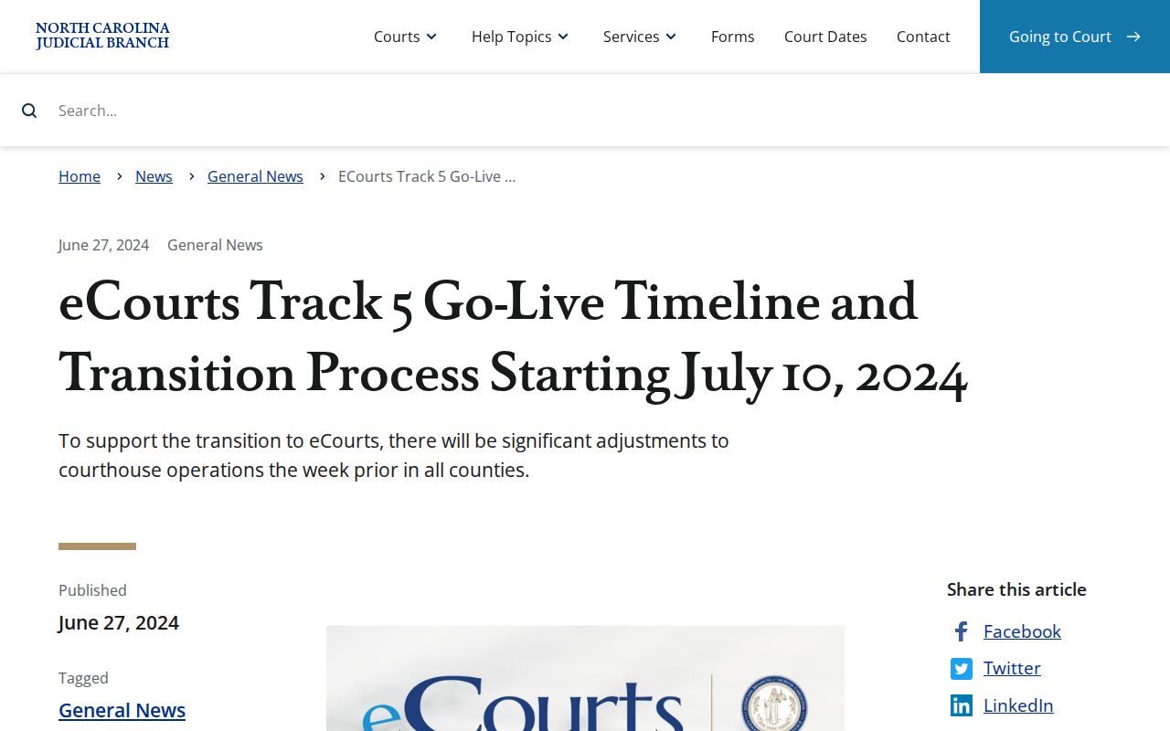 Transylvania County court docket eCourts cutover timeline