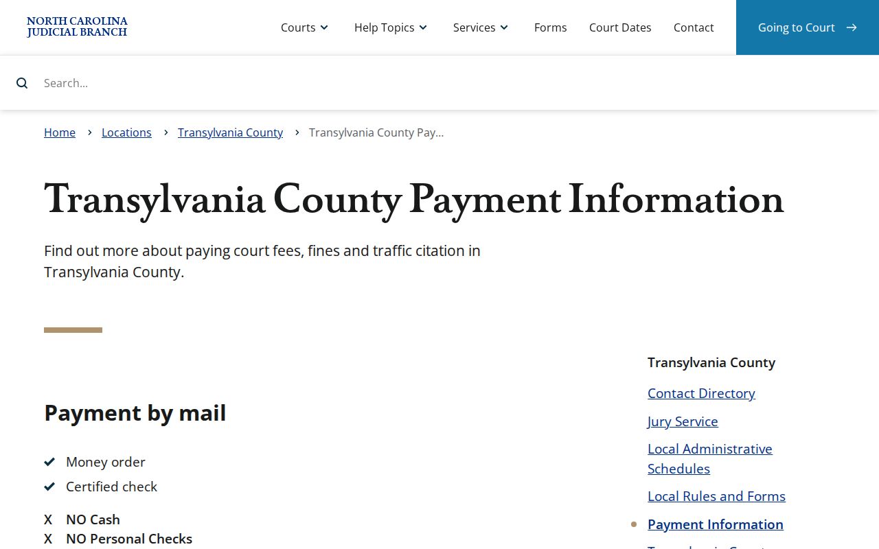 Transylvania County traffic court records payment information from the Clerk of Superior Court